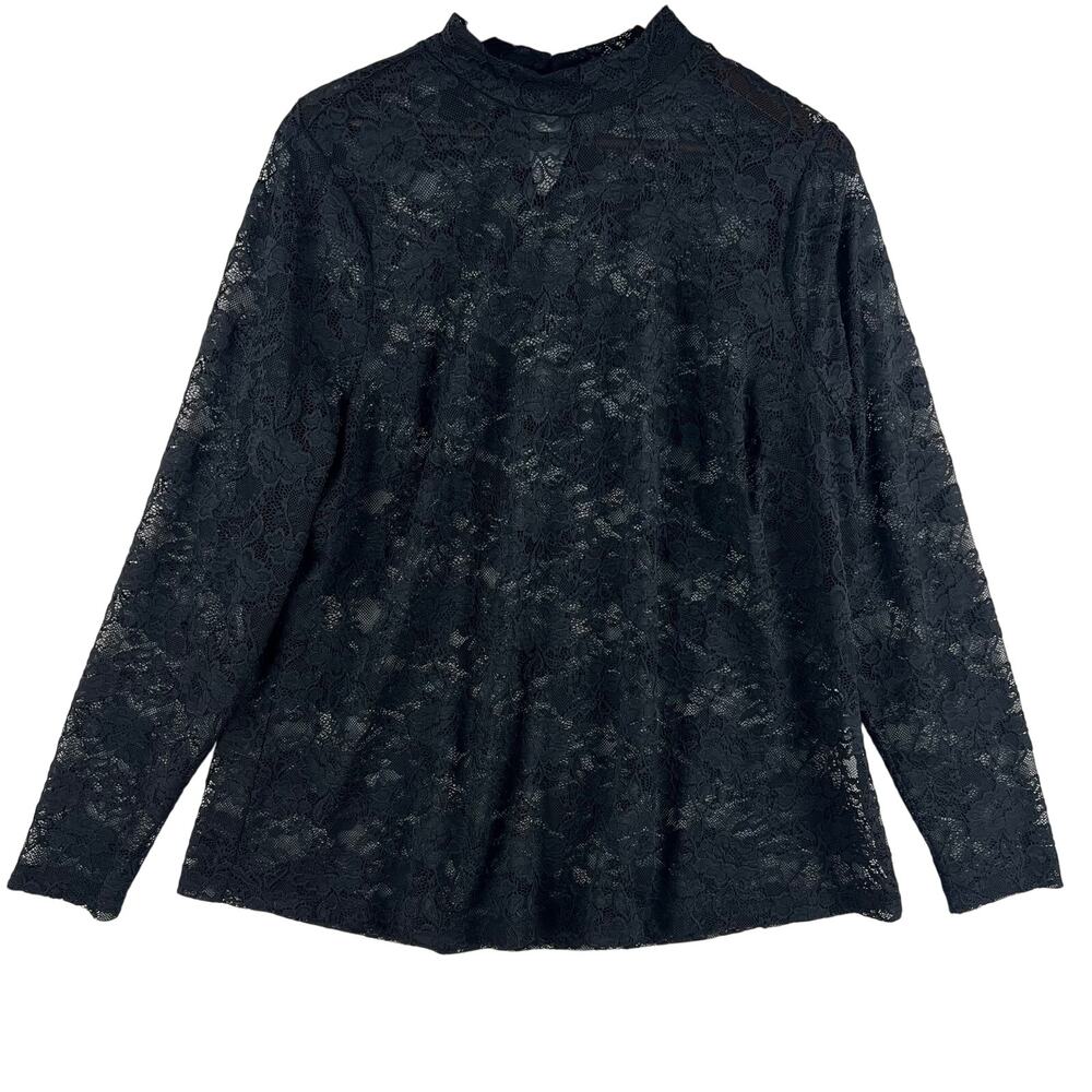 Lane Bryant WMNS Mock Neck Sheer Lace Swing Top 18/20 Black Floral Keyhole Back